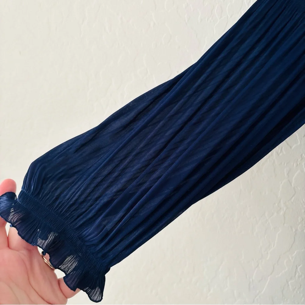 Diane Von Furstenberg Midnight Blue Ruffle Dress 3/4 Length Sleeves Size‎ 2